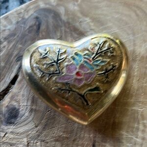 Brass and Enamel Floral Heart Paper Weight